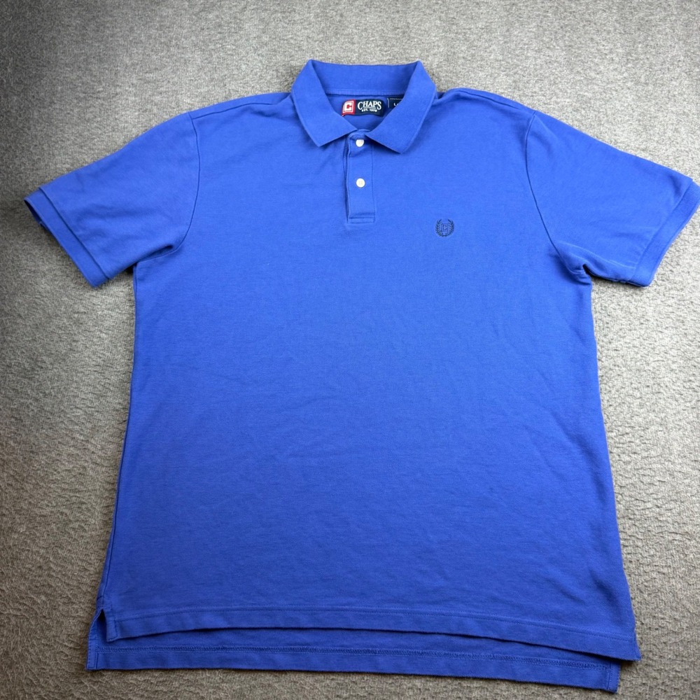 Chaps Polo Shirt Men's Large Blue Short Sleeve Cotton Pique Crest Logo Classic